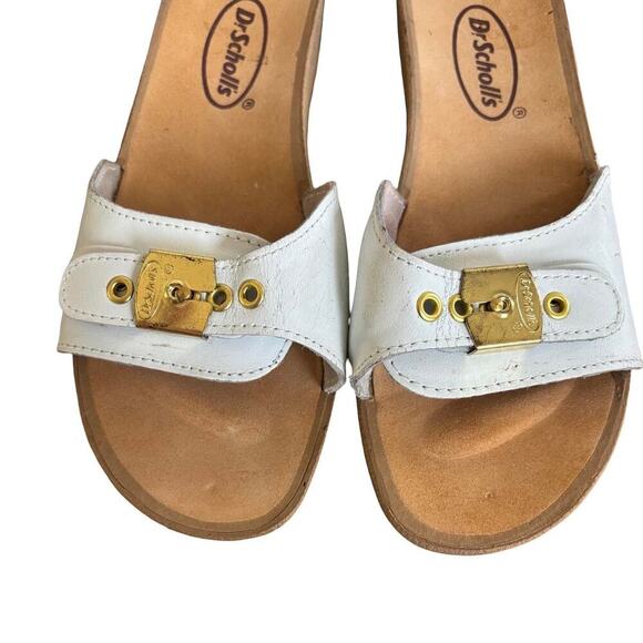 VTG. DR.‎ SCHOLL'S WHITE LEATHER BUCKLE SANDALS SLIDES SIZE 8. - Picture 5 of 7